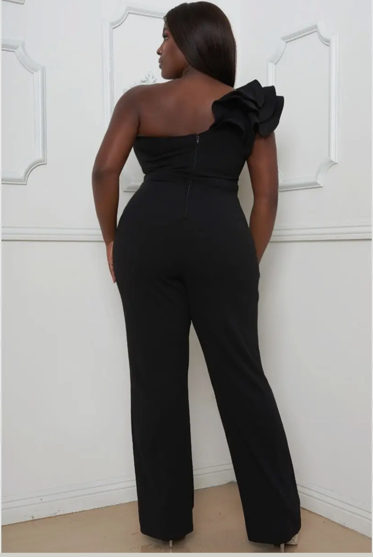Black Pearl Clothing Plus Size Layered Ruffle One Shoulder Jumpsuit ...